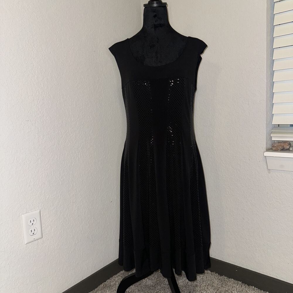 Connected Apparel Swing Dress Women's 14 Black Polka Dot Sleeveless Scoop Neck